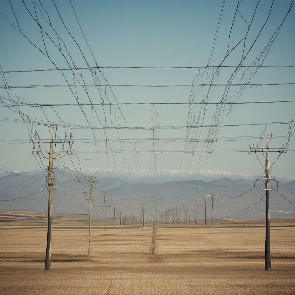 Power lines against a blue sky